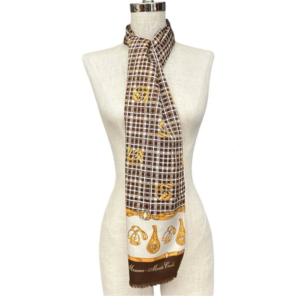 Monaco Monte Carlo Equestrian Scarf – Brown/Gold – 60”x12” Made in Italy